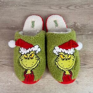 Dr. Seuss The Grinch Character Plush Slippers Green Mens L 11-12